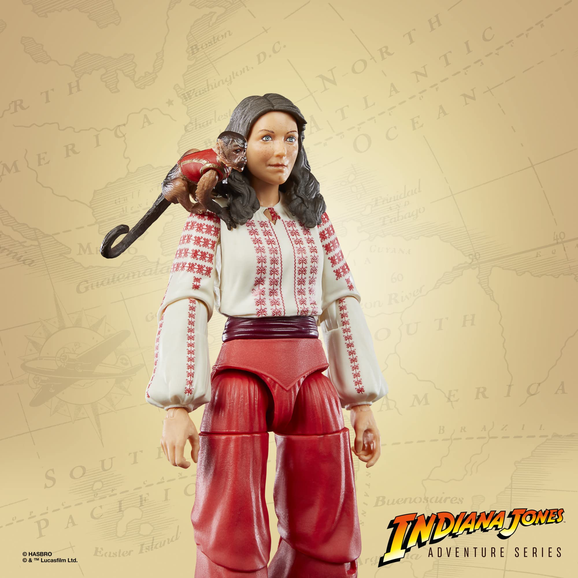 Indiana Jones Marion Ravenwood with frying pan accessory for movie-style scenes.