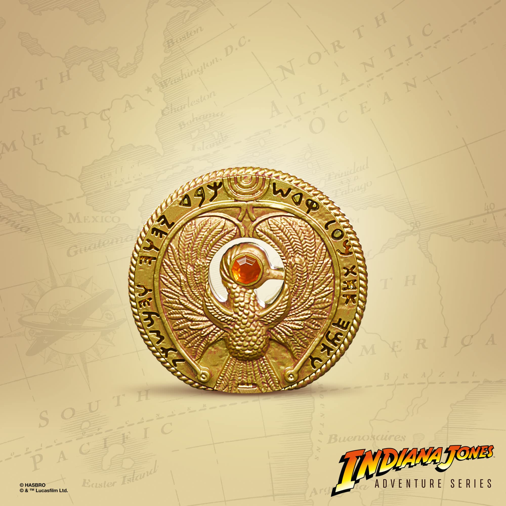 Indiana Jones premium metallic medallion design for authentic artifact appeal.