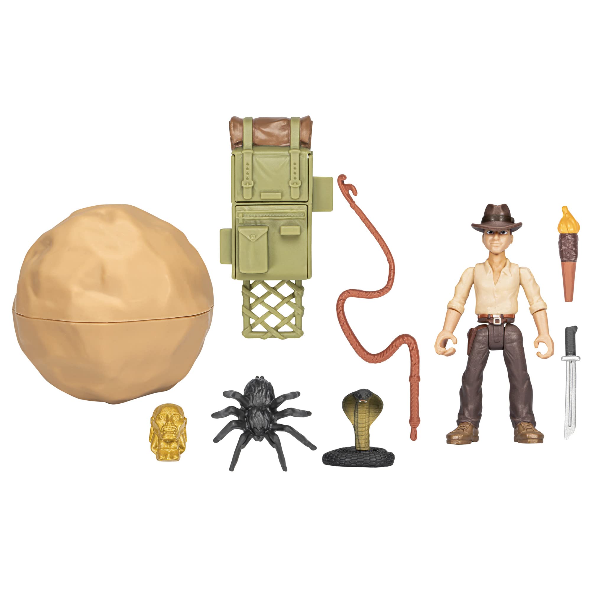 Indiana Jones Worlds of Adventure Adventure Backpack visible on the figure for imaginative play.
