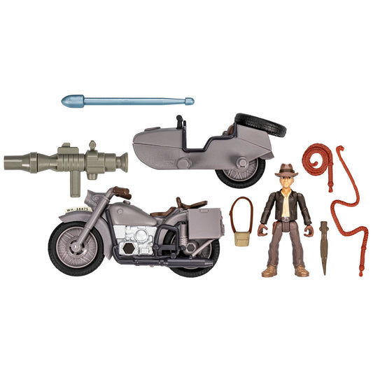 Indiana Jones Worlds of Adventure motorcycle with sidecar in action for dynamic play