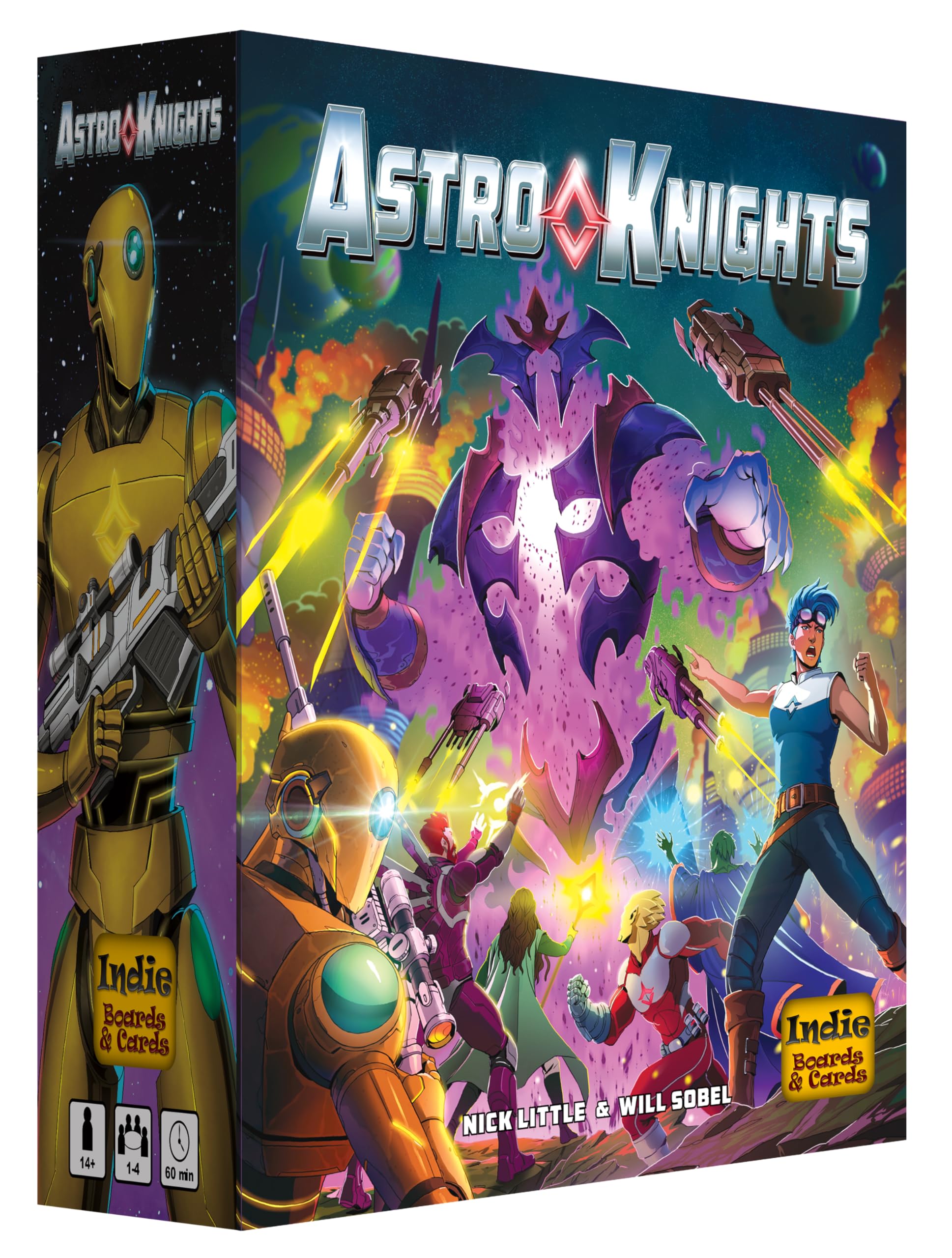 Astro Knights cover art by Indie Boards and Cards showcasing a space epic for immersive co-op play