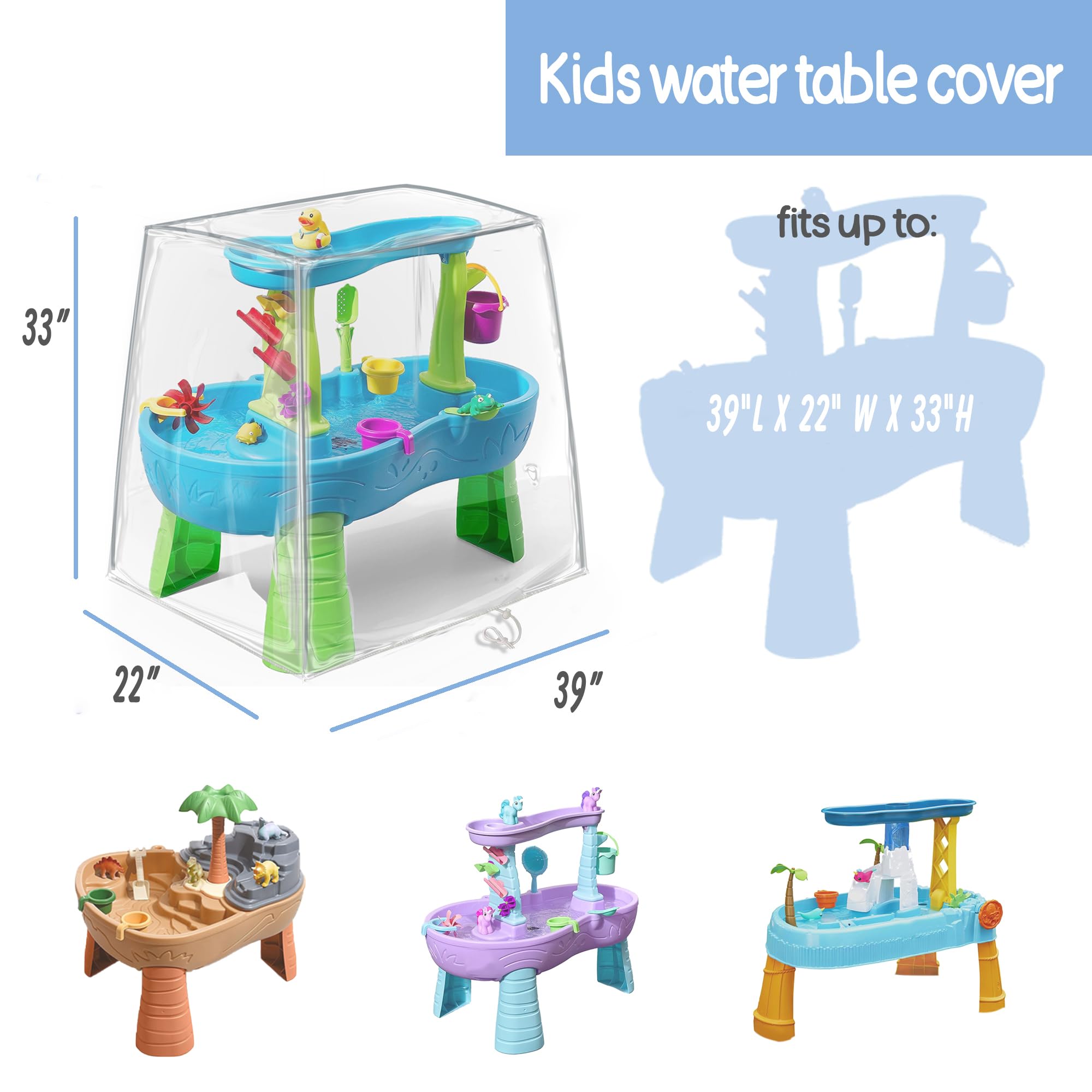 IndigoTempest9 water table cover with 3 buckles secures against wind.