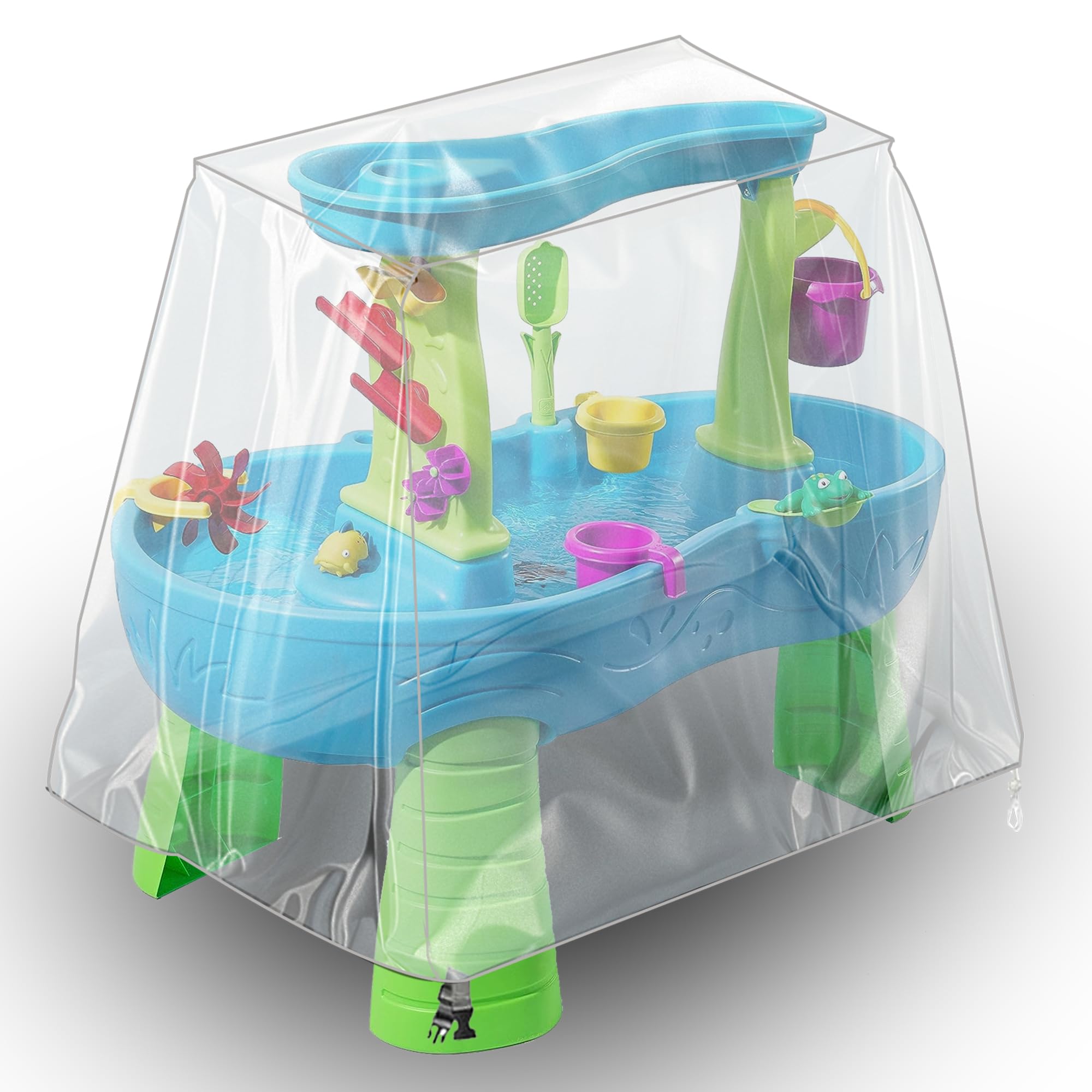 IndigoTempest9 water table cover with transparent PVC keeps water visible during play.