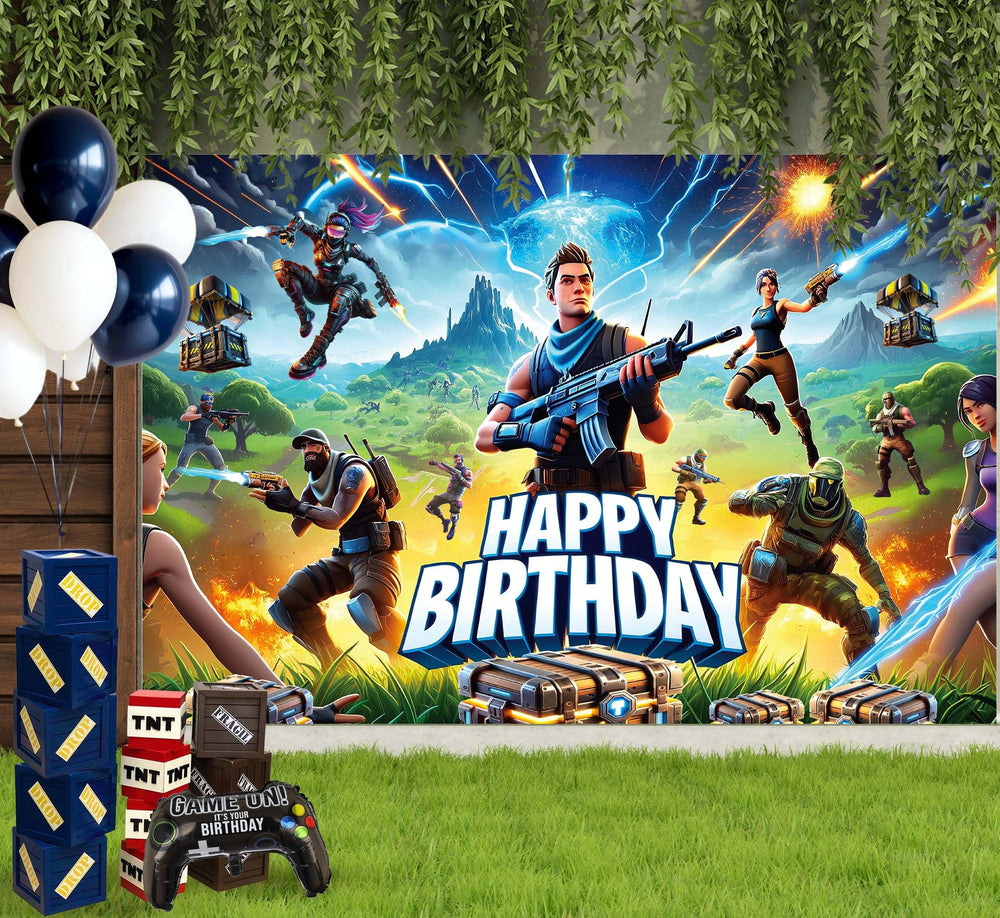 IndoTribe boys birthday gamer decor poster adds bold visuals to the event.