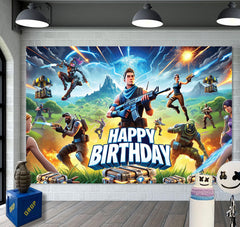 IndoTribe gaming backdrop party decoration enhances photo moments during celebrations.