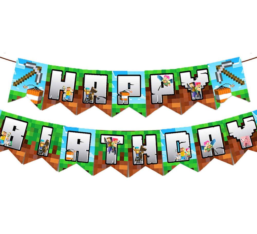 IndoTribe Pixel Happy Birthday Banner in 10ft length for vibrant gaming decor