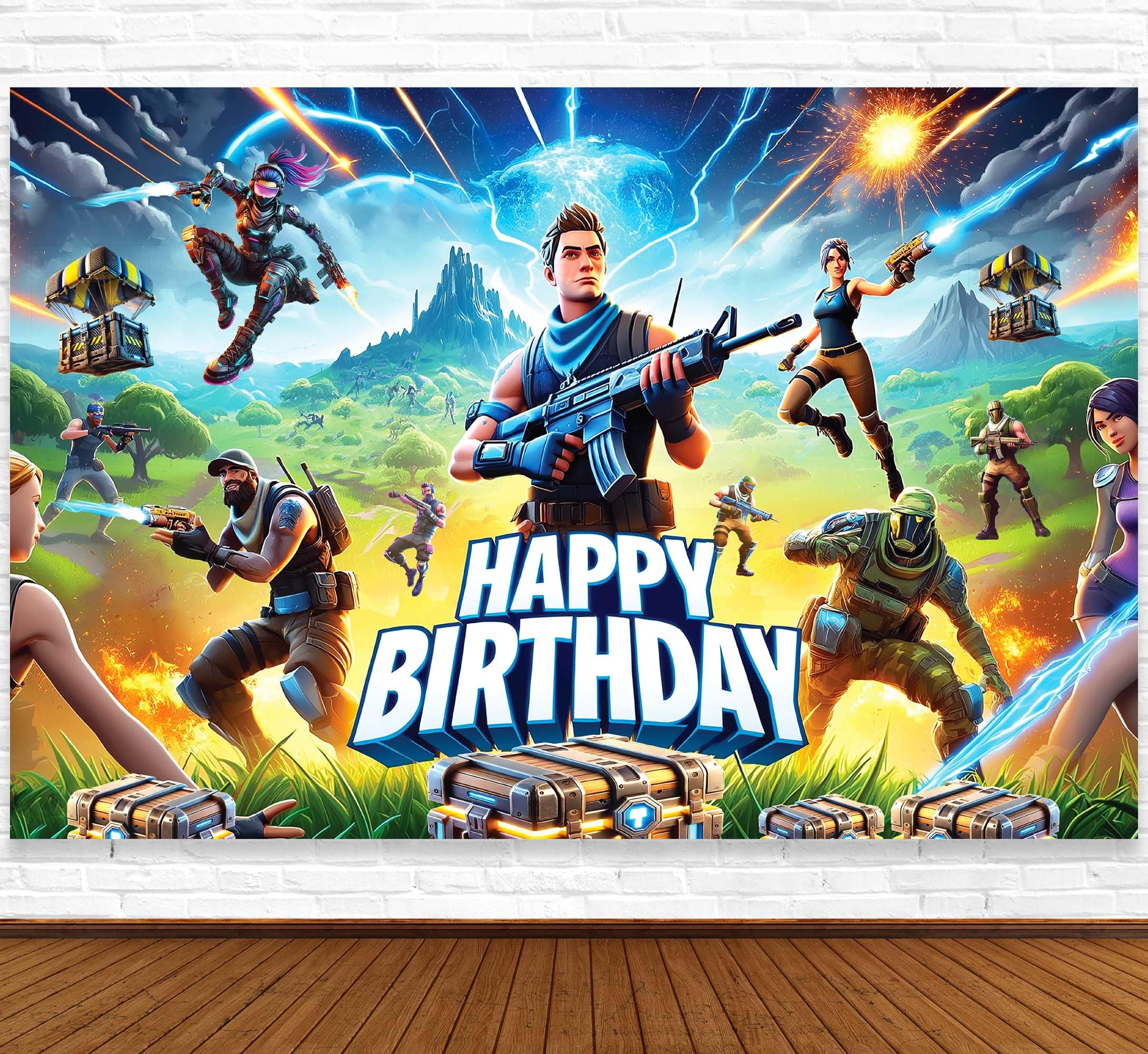 IndoTribe video game birthday decor banner for a vibrant gamer party backdrop.