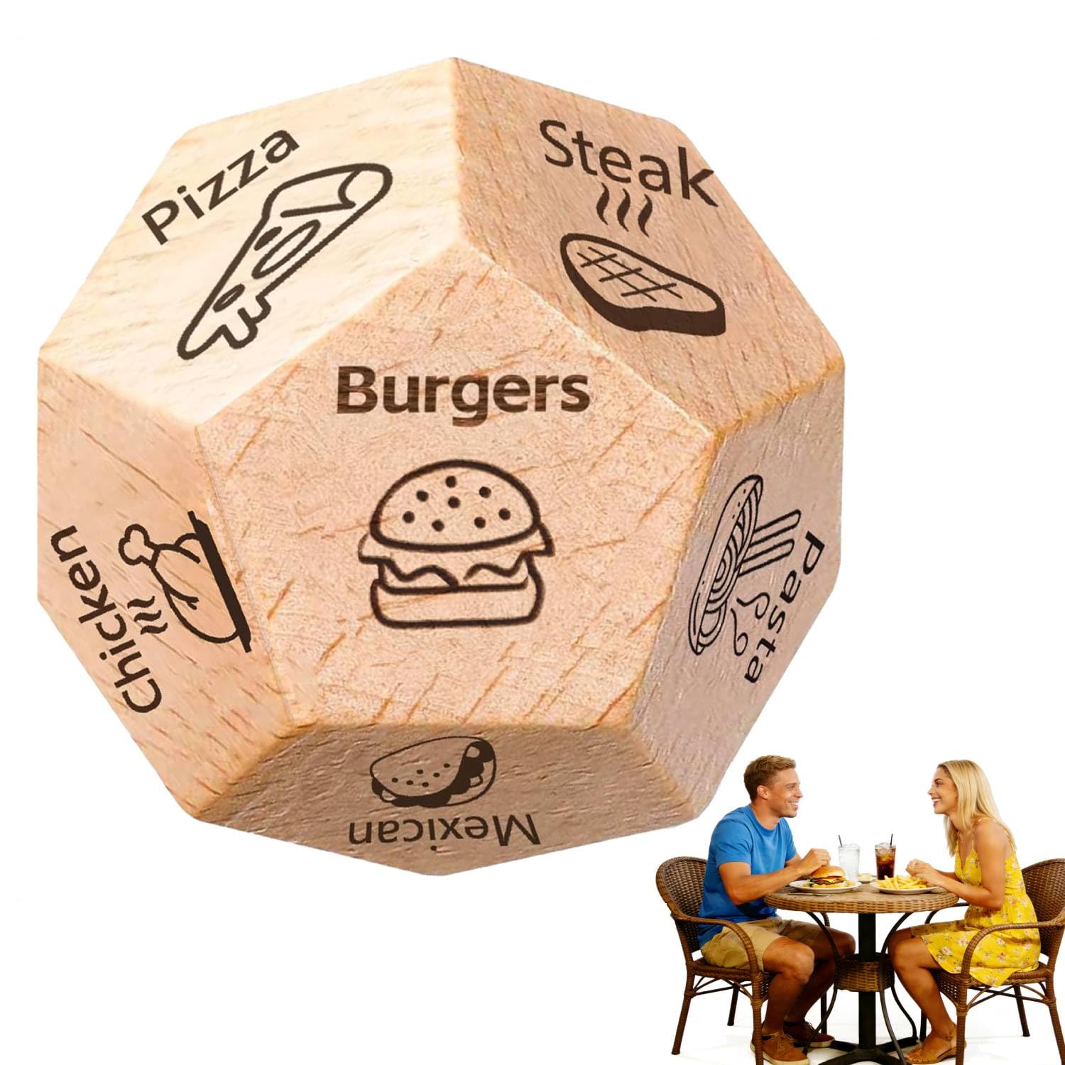 Infanote food decision dice on the dinner table for a romantic date night.