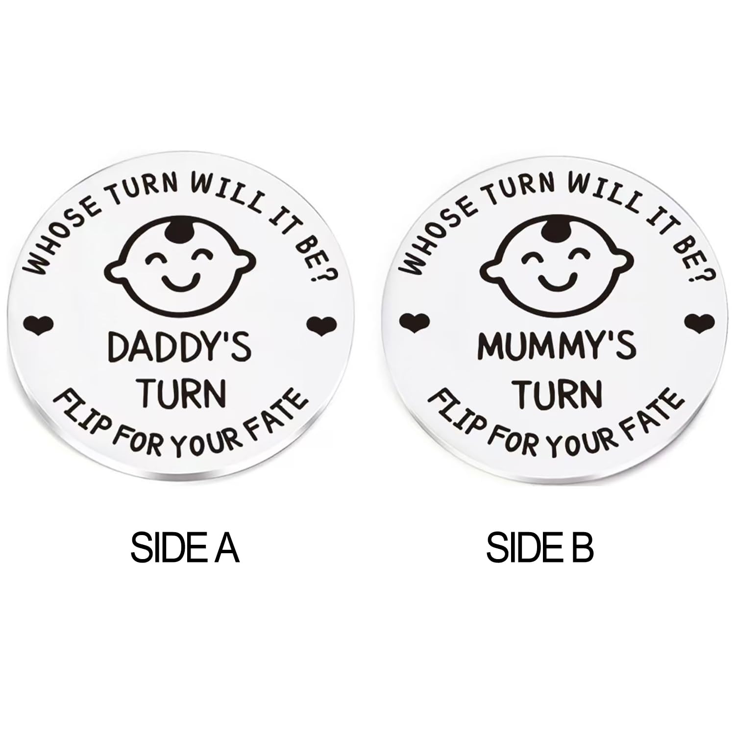 Stainless steel coin gift for new parents, durable and playful