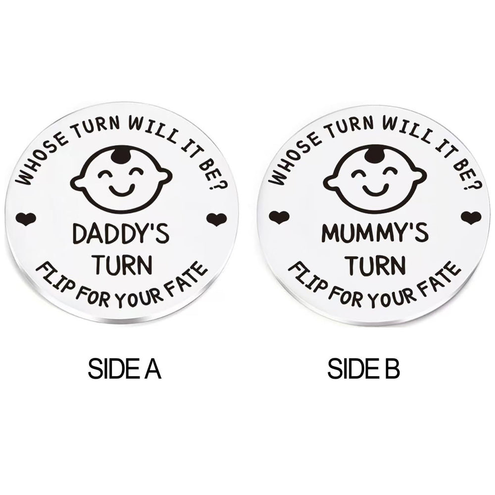 Stainless steel coin gift for new parents, durable and playful