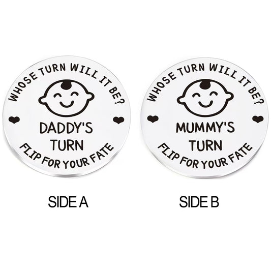 Stainless steel coin gift for new parents, durable and playful