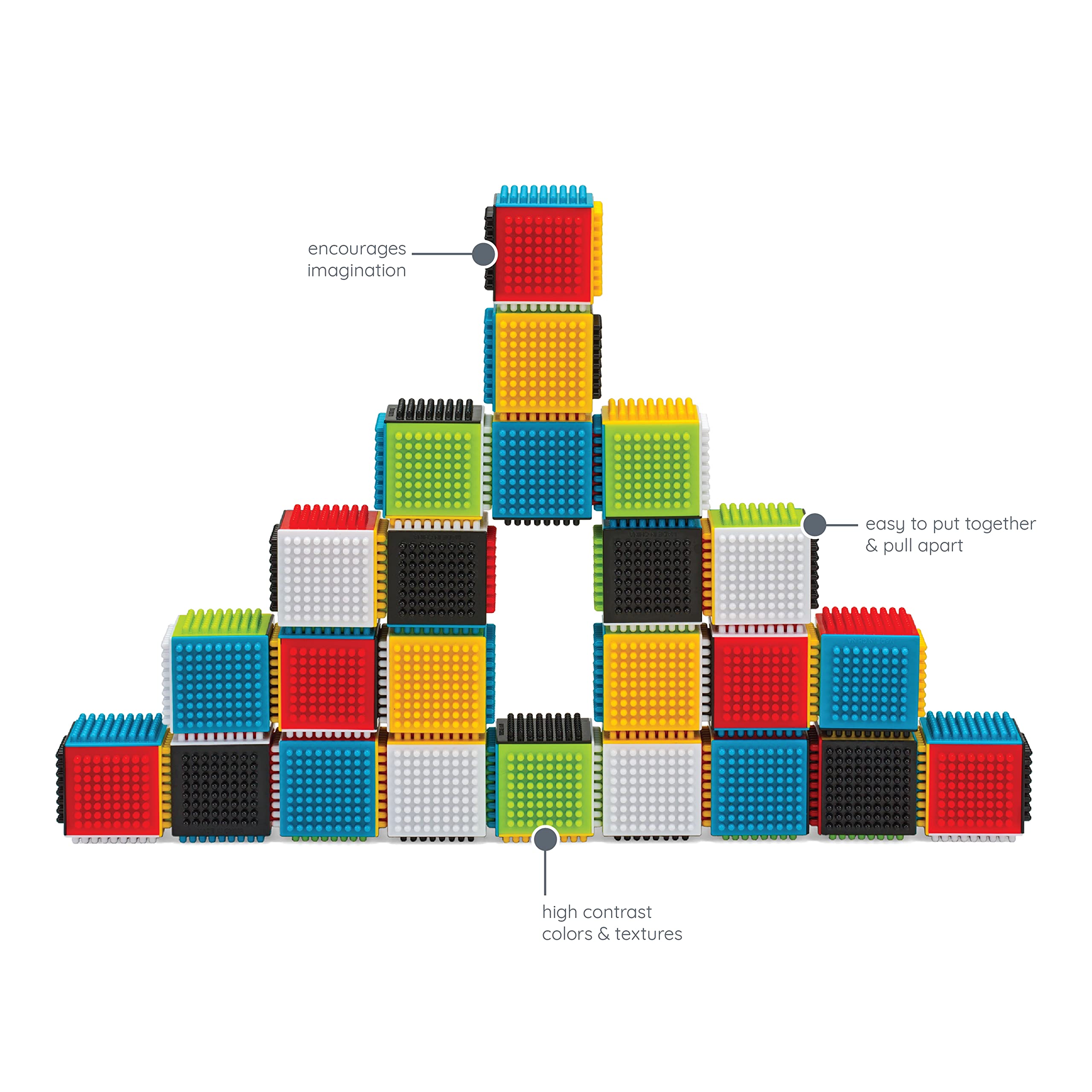 Infantino Press & Stay blocks are easy to wipe clean for busy caregiver days.