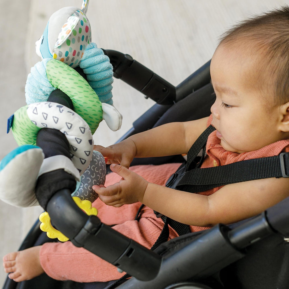 Infantino Spiral Toy colorful segments spark visual stimulation and tactile curiosity.