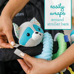 Infantino Spiral Toy flower teether provides soft, safe chewing surfaces for teething relief.