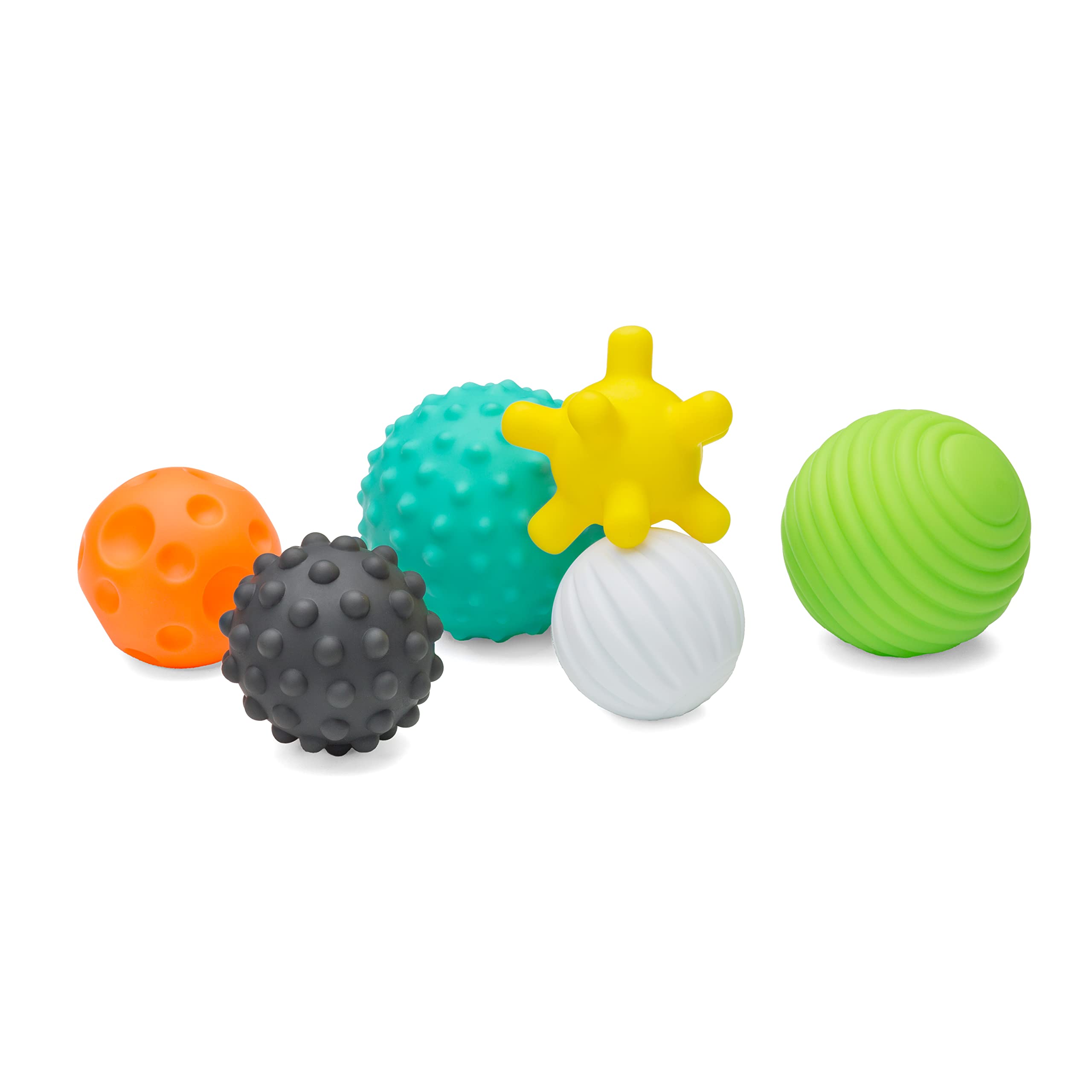 Infantino textured multi-ball set showing all six balls for sensory play and grasping practice