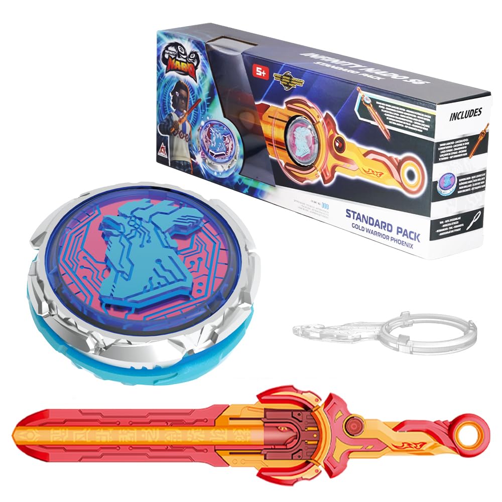 Infinity Nado Gold Warrior Phoenix spinning top in standard pack, ready to duel