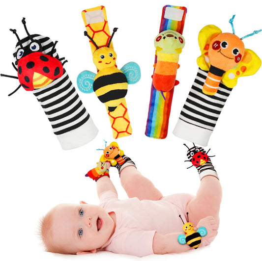 Infinno baby wrist rattle socks with bright colors promote grabbing and visual exploration.