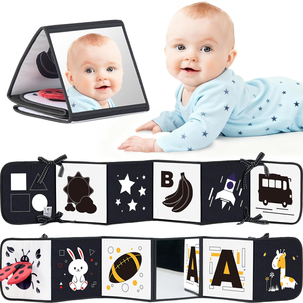 Infinno black and white baby book with tummy-time mirror for visual engagement