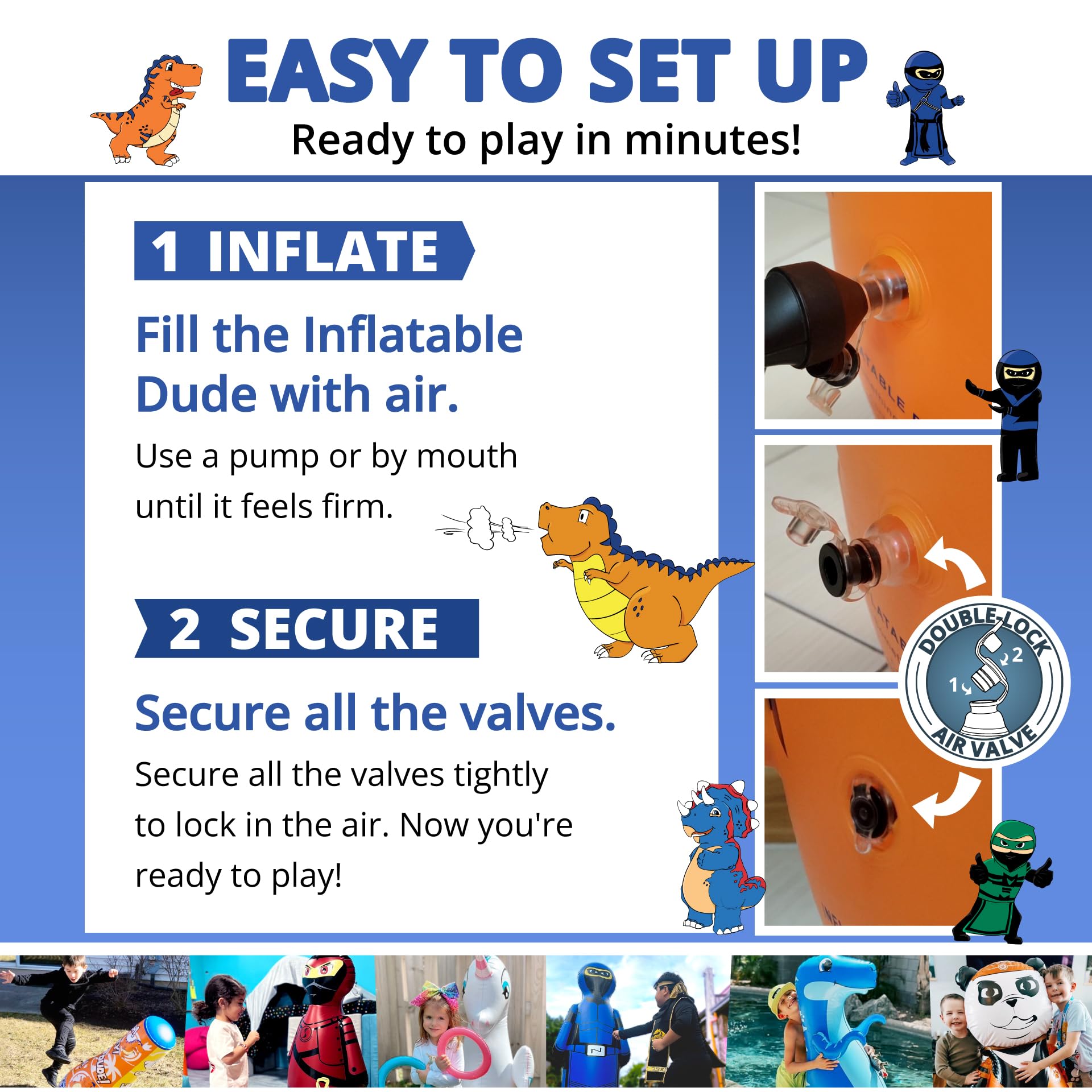 Inflatable Dudes Ninja Toy 47 Inches repair patch included for extended play.