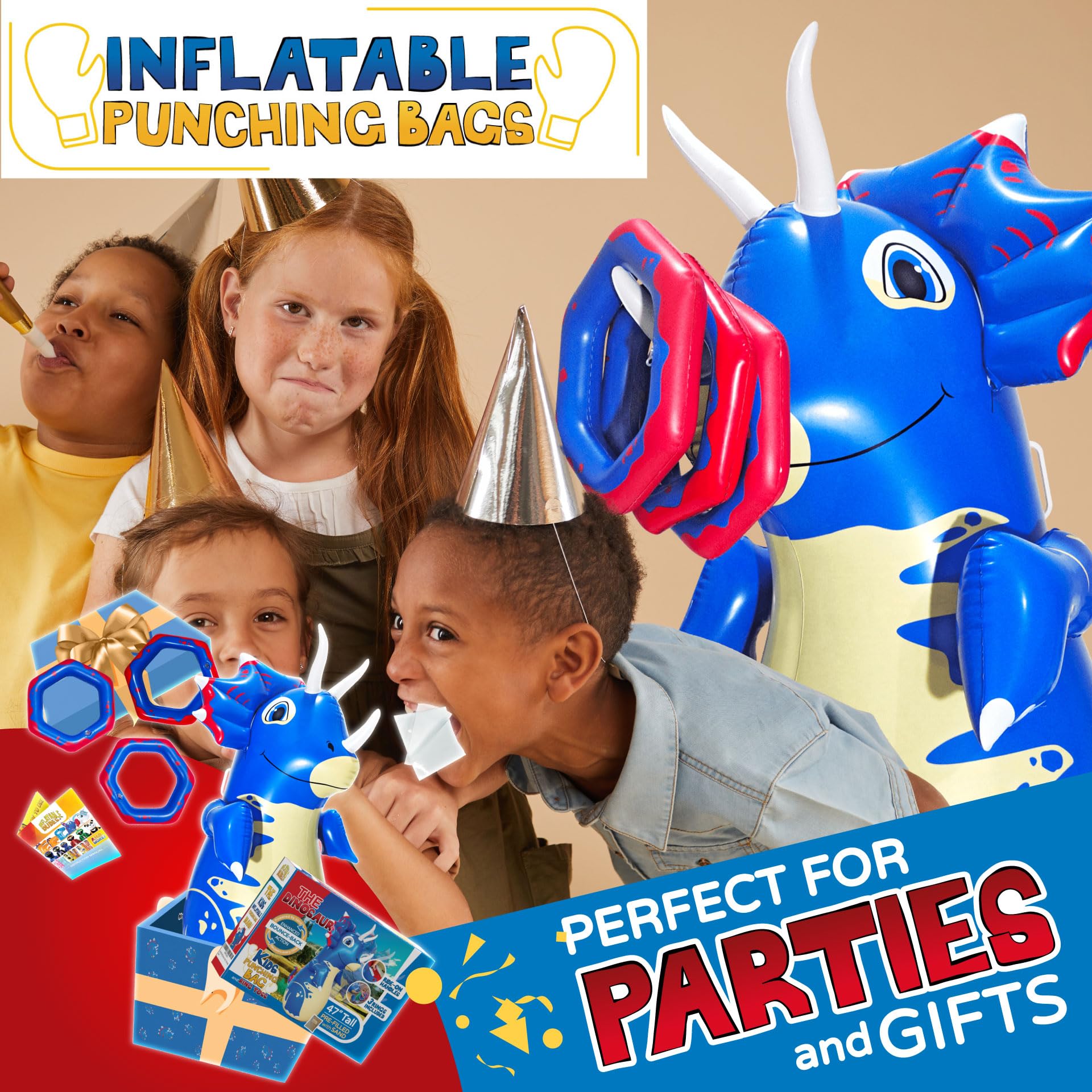 Inflatable Dudes ride on handles for extra grip during dynamic play