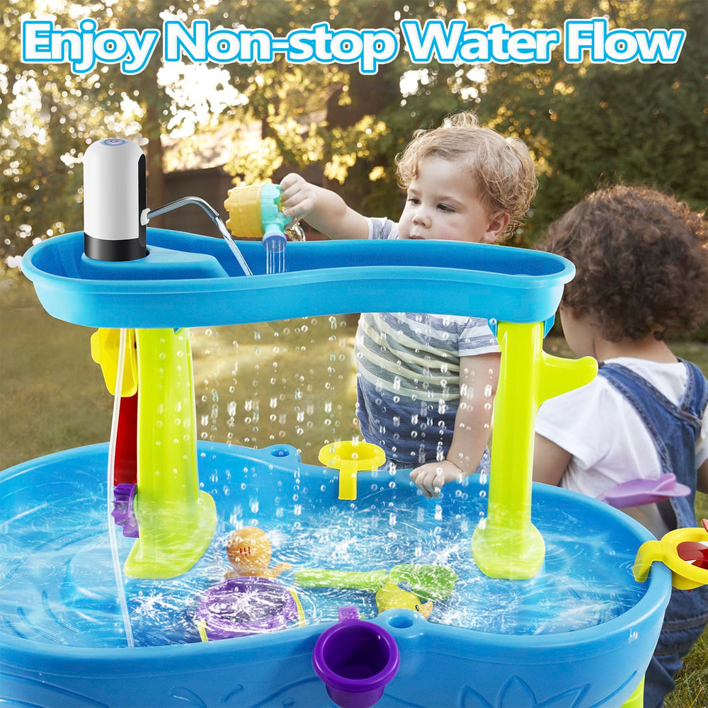 Infowush Water Table Pump cordless operation powered by a 2500 mAh battery.
