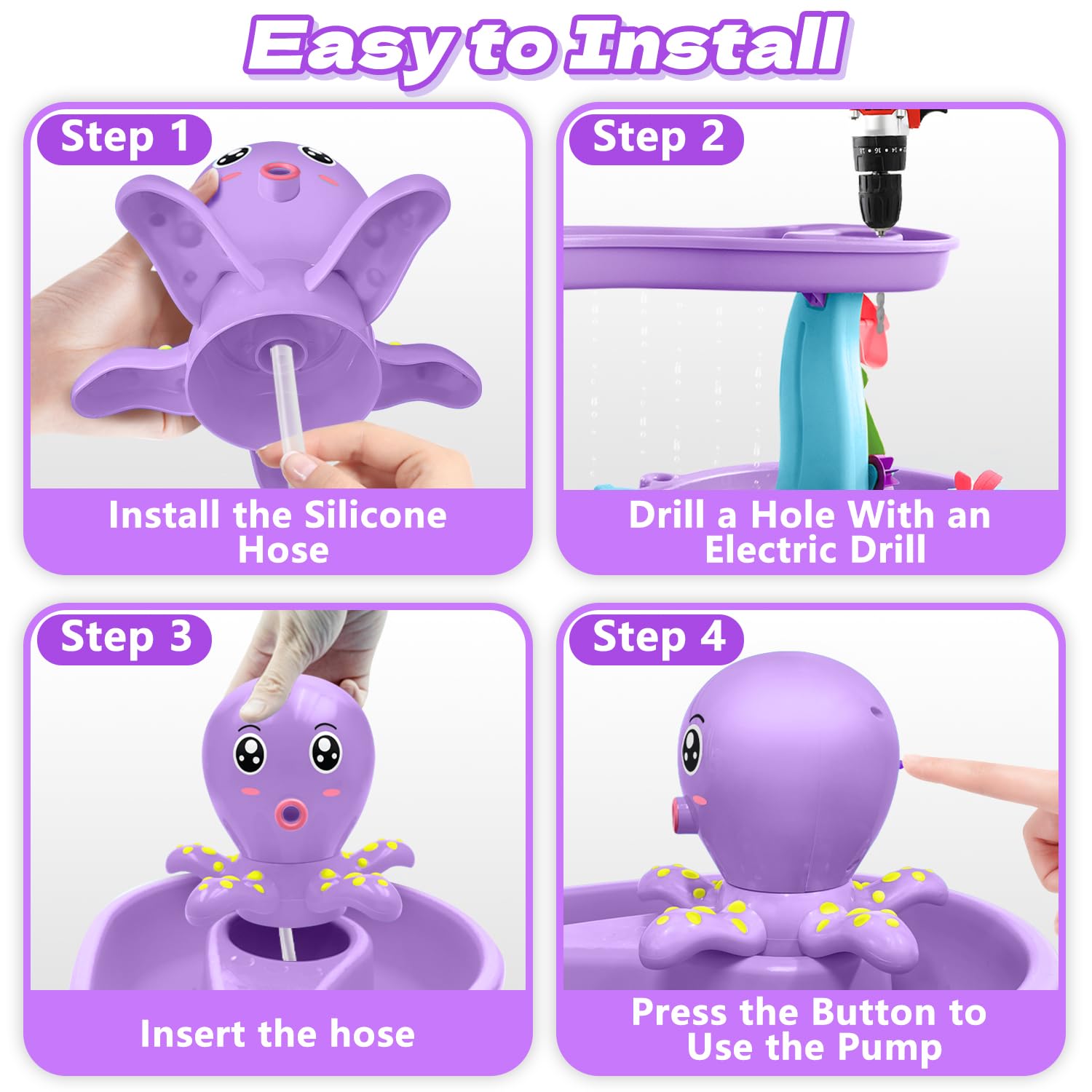 Infowush Water Table Pump Octopus Purple easy installation enables portable setup
