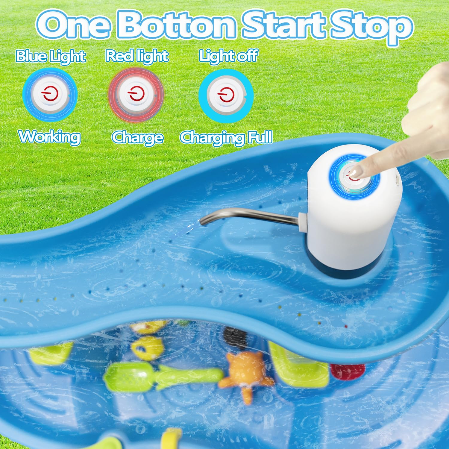 Infowush Water Table Pump at a birthday party boosting water play.