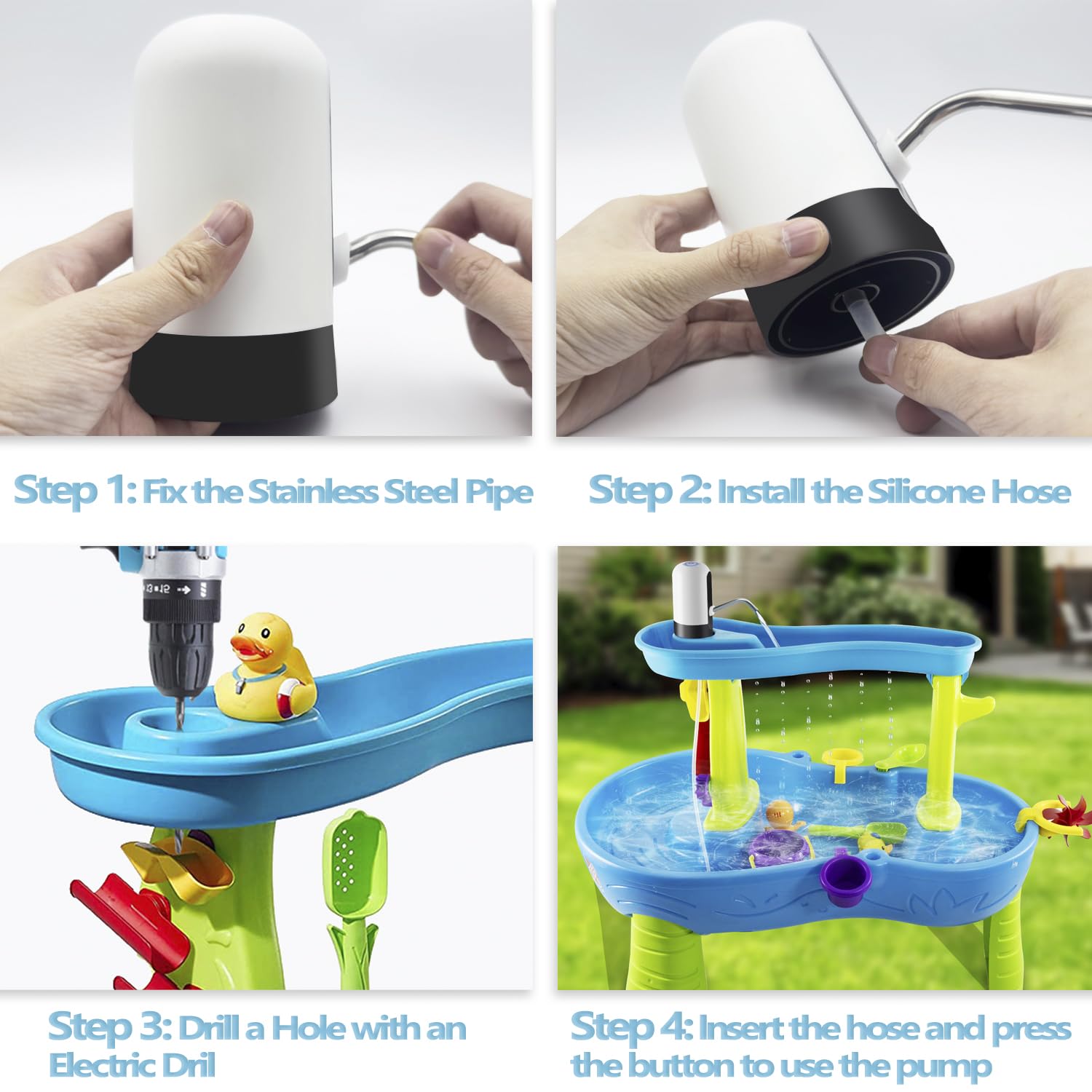 Cordless and safe Infowush Water Table Pump designed for outdoor use.