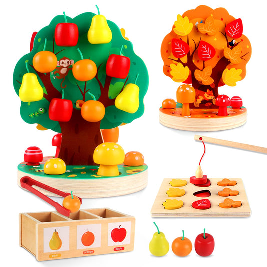 INIFEIDALA apple-picking-tree-toy with magnetic fruits for easy sorting