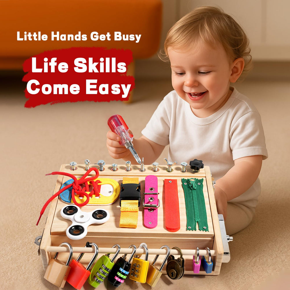 INIFEIDALA Busy Board fidget spinner adds calming sensory focus during play.