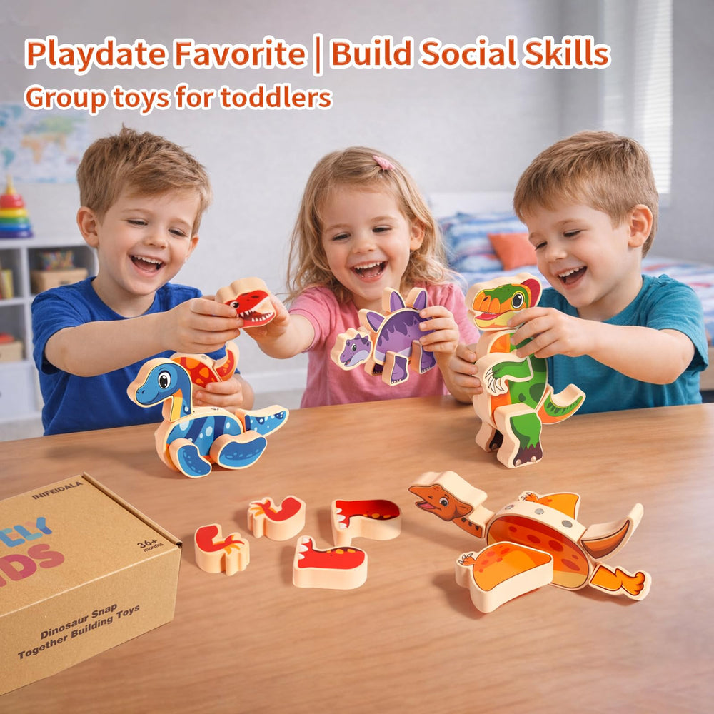 INIFEIDALA color-coded-dino-heads simplify assembly and color learning.