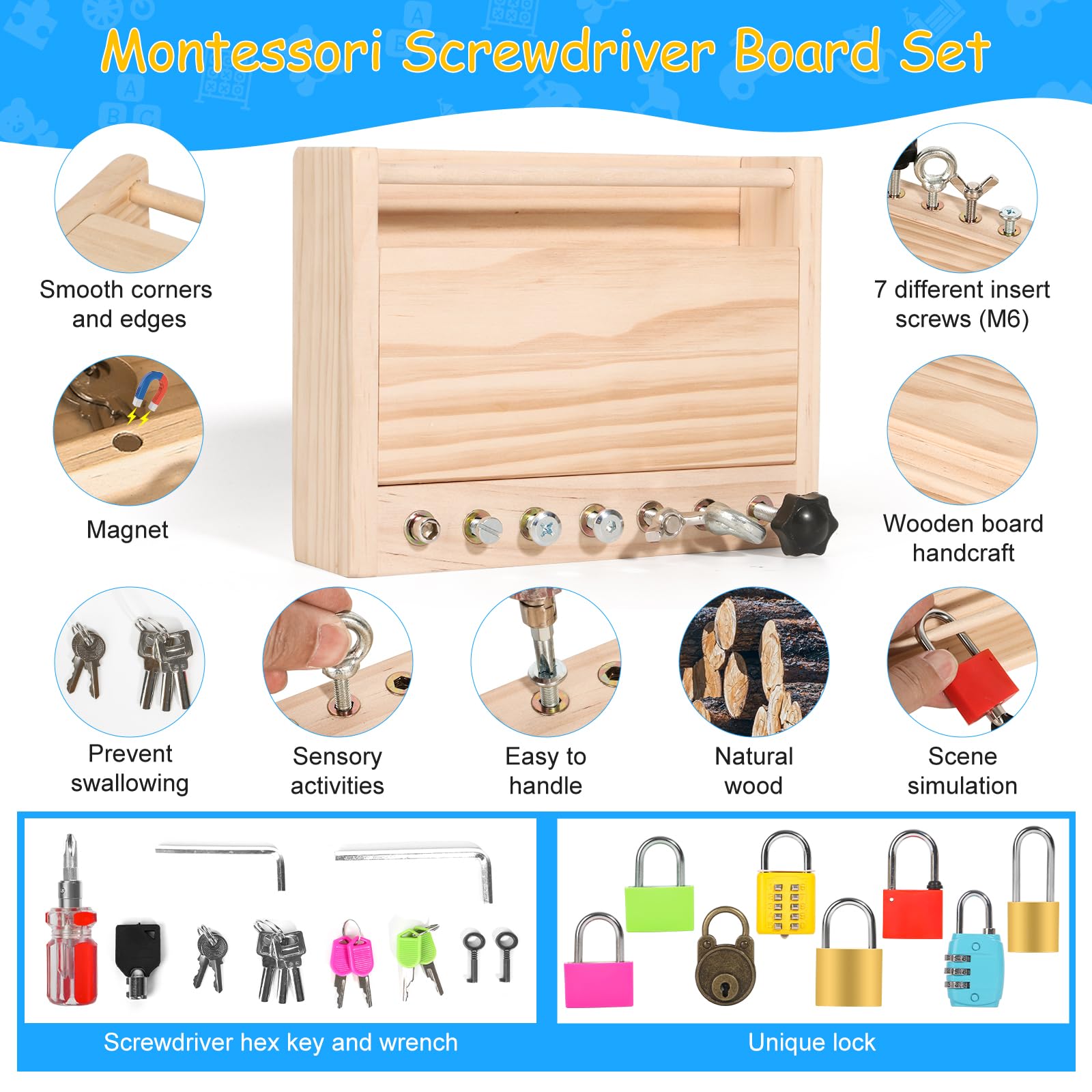 INIFEIDALA lock-and-key set displayed with various locks for problem-solving practice.