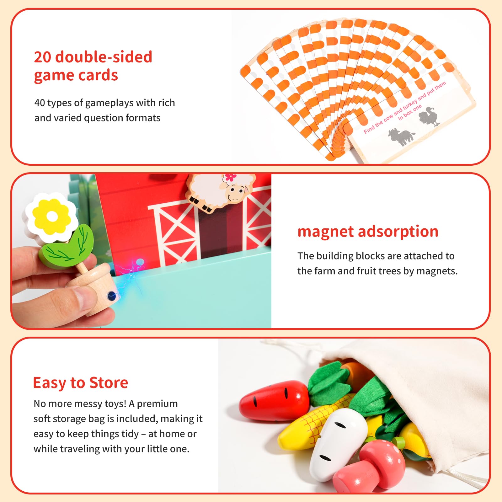 INIFEIDALA Farm Toy wooden pieces offer durable tactile play