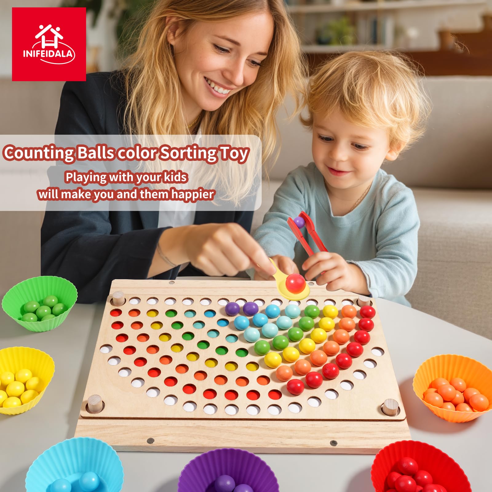 INIFEIDALA wooden blocks and boards for open-ended stacking and pattern creation.