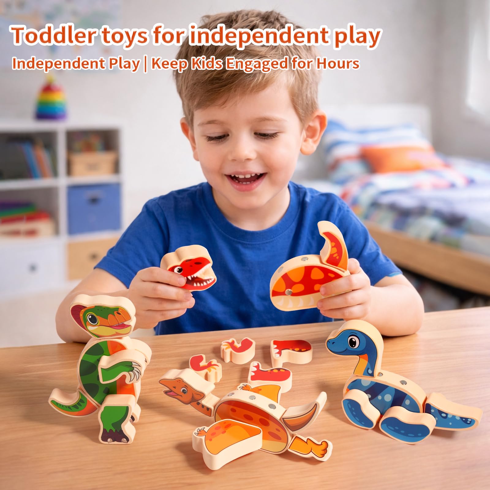 INIFEIDALA wooden-dino-legs support varied poses for playful scenes.