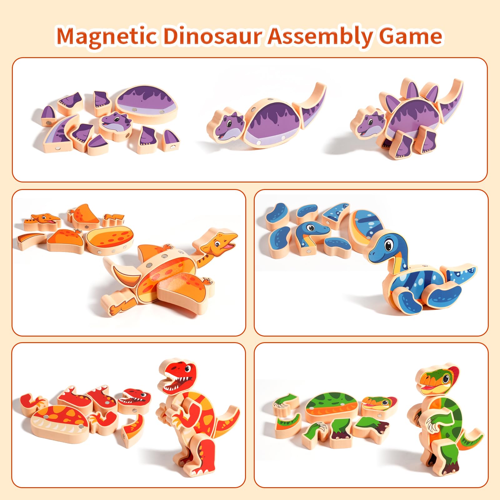 INIFEIDALA wooden-dino-tail-parts enable diverse dinosaur designs and storytelling.