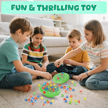 INKZOO Marble Balance Game marbles close-up—bright glass pieces for engaging, tactile play.
