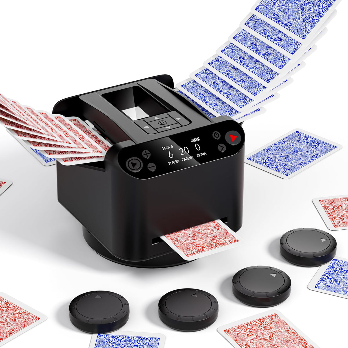 INNCNN shuffler on table delivering quick, smooth auto-deal for games.