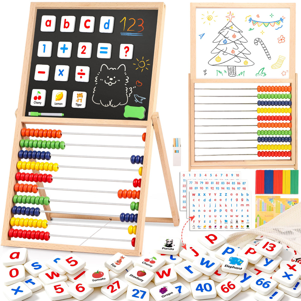 INNOCHEER 3 in 1 abacus and whiteboard for counting and drawing on a wooden frame