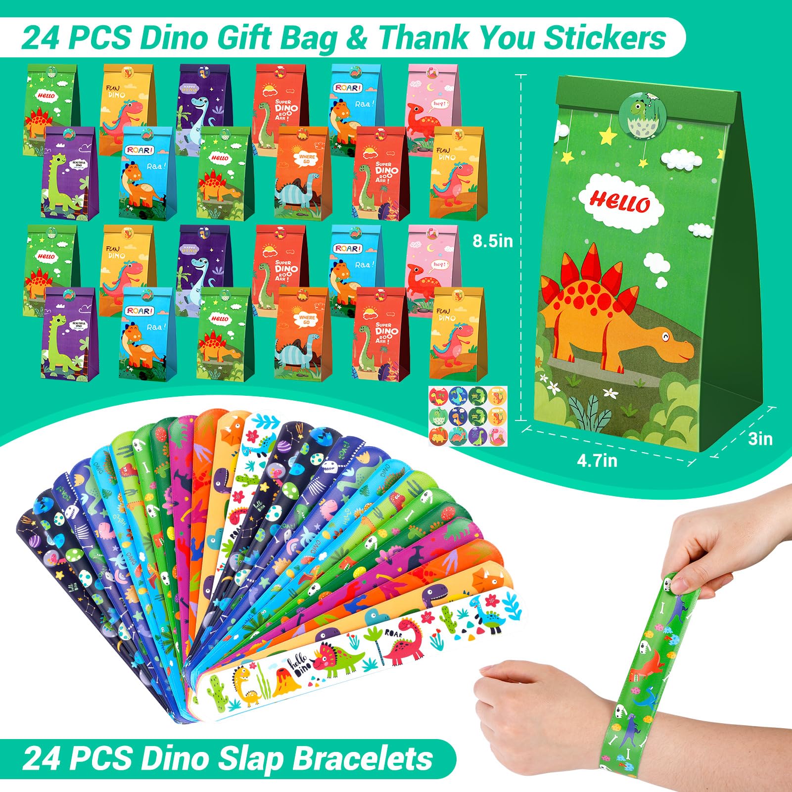 INNOCHEER dinosaur slap bracelets ideal for party activities and take-home gifts.