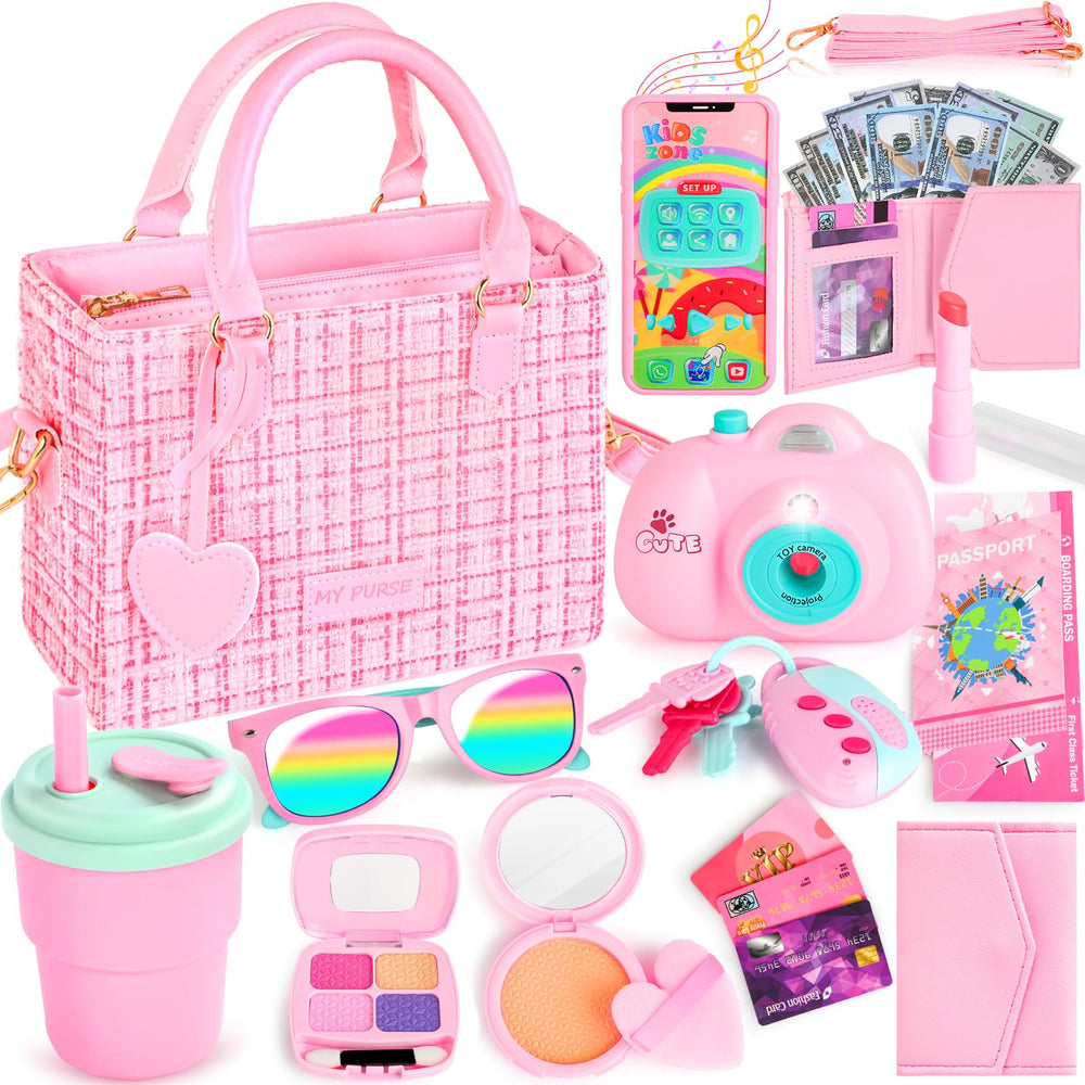 INNOCHEER little girls purse with pretend makeup for imaginative play.