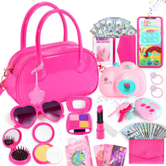 INNOCHEER pink patent purse with flower pendant for stylish pretend play