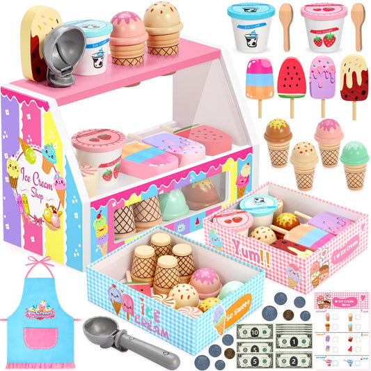 INNOCHEER wooden ice cream counter for imaginative play and fine motor skills