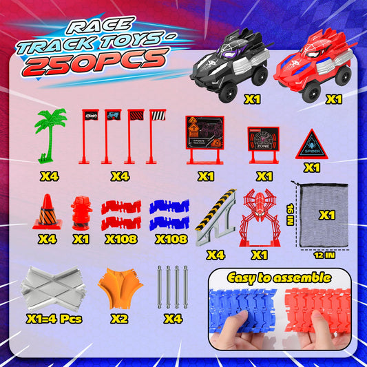 Innofans flexible track pieces form customizable layouts for kids' creative racing adventures.