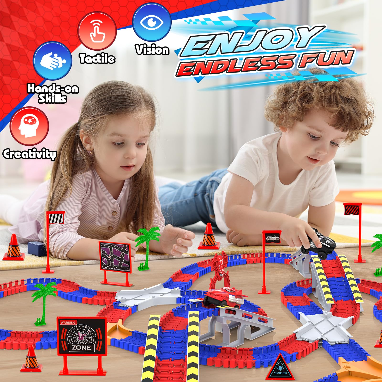 Innofans two-player race track encourages cooperative play and teamwork.