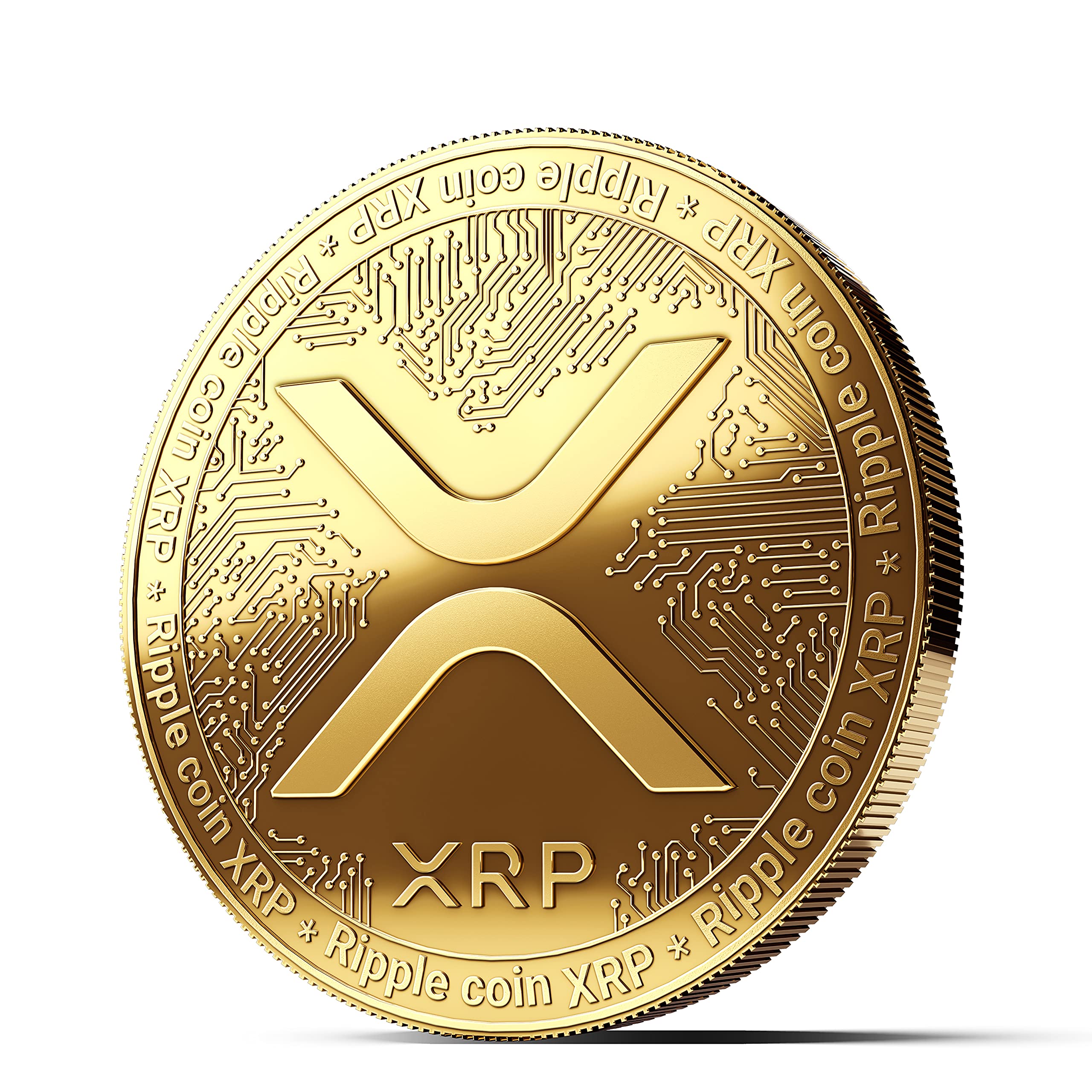 InnoGadgets XRP coin gold-plated front view showcases intricate engravings for display collections.