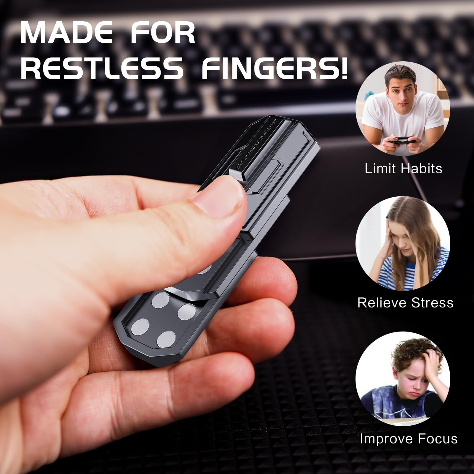 INNÔPLUS Fidget Slider crisp click sound can aid quick focus during tasks.