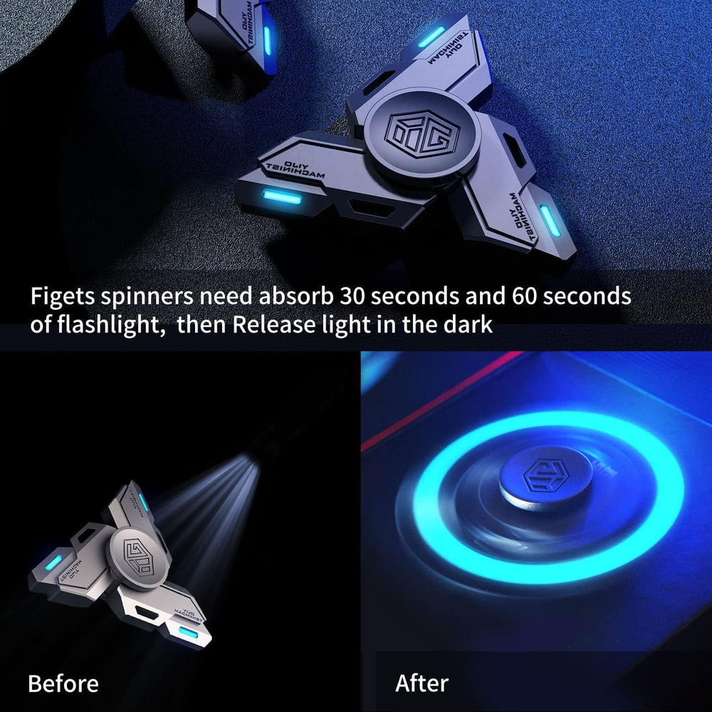 INNÔPLUS fidget spinner glow-in-dark effect after light charge for night use.
