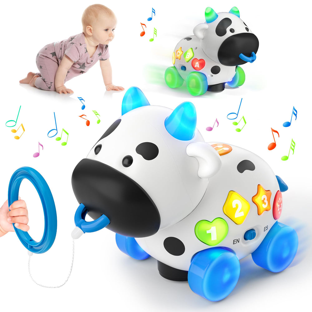 INNOSKY Musical Cow toy pull-action promotes crawling and walking exploration.