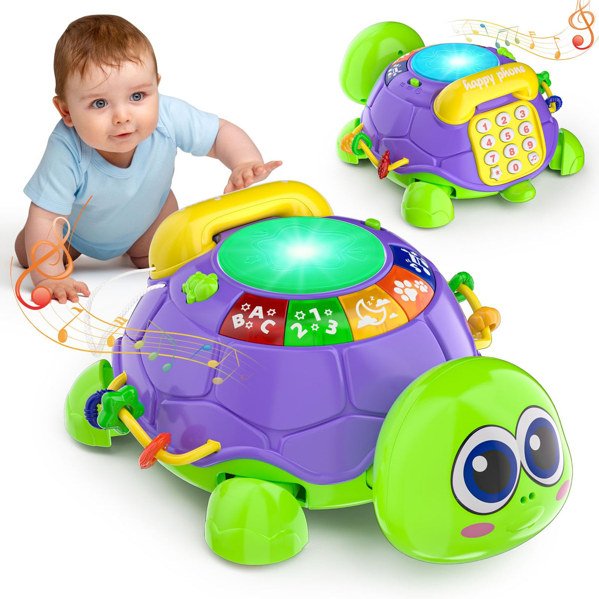 INNOSKY musical turtle toy front view showing friendly design for babies
